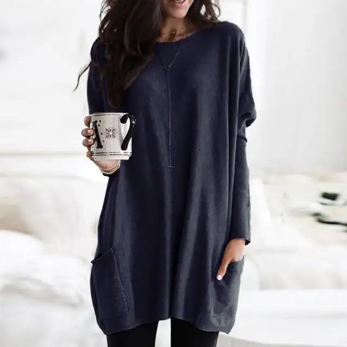 Daphne | Women's Long Sleeve Oversized Jumper - Navy Blue