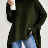 Elena | Women's Oversized Longline Ribbed Turtleneck Jumper - Pine Green