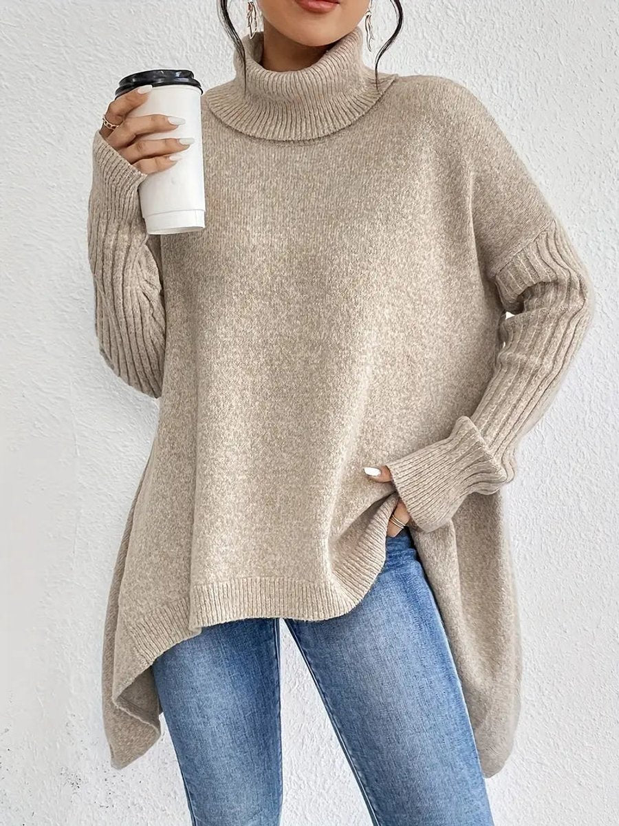 Elena | Women's Oversized Longline Ribbed Turtleneck Jumper