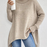 Elena | Women's Oversized Longline Ribbed Turtleneck Jumper