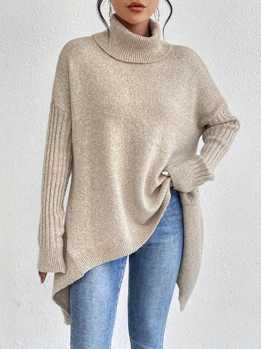 Elena | Women's Oversized Longline Ribbed Turtleneck Jumper