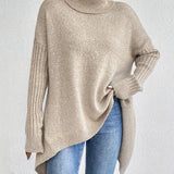 Elena | Women's Oversized Longline Ribbed Turtleneck Jumper