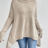 Elena | Women's Oversized Longline Ribbed Turtleneck Jumper - Desert Khaki