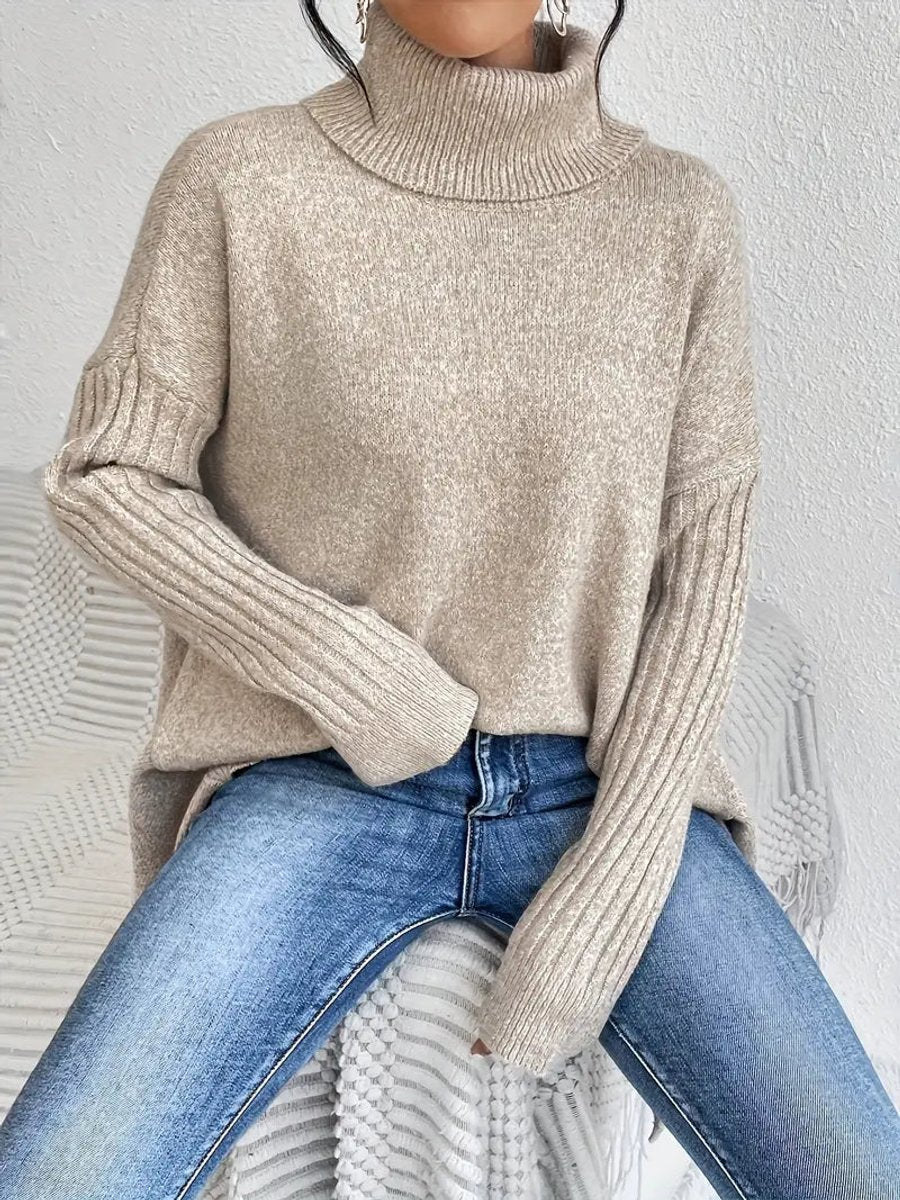 Elena | Women's Oversized Longline Ribbed Turtleneck Jumper