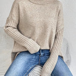 Elena | Women's Oversized Longline Ribbed Turtleneck Jumper