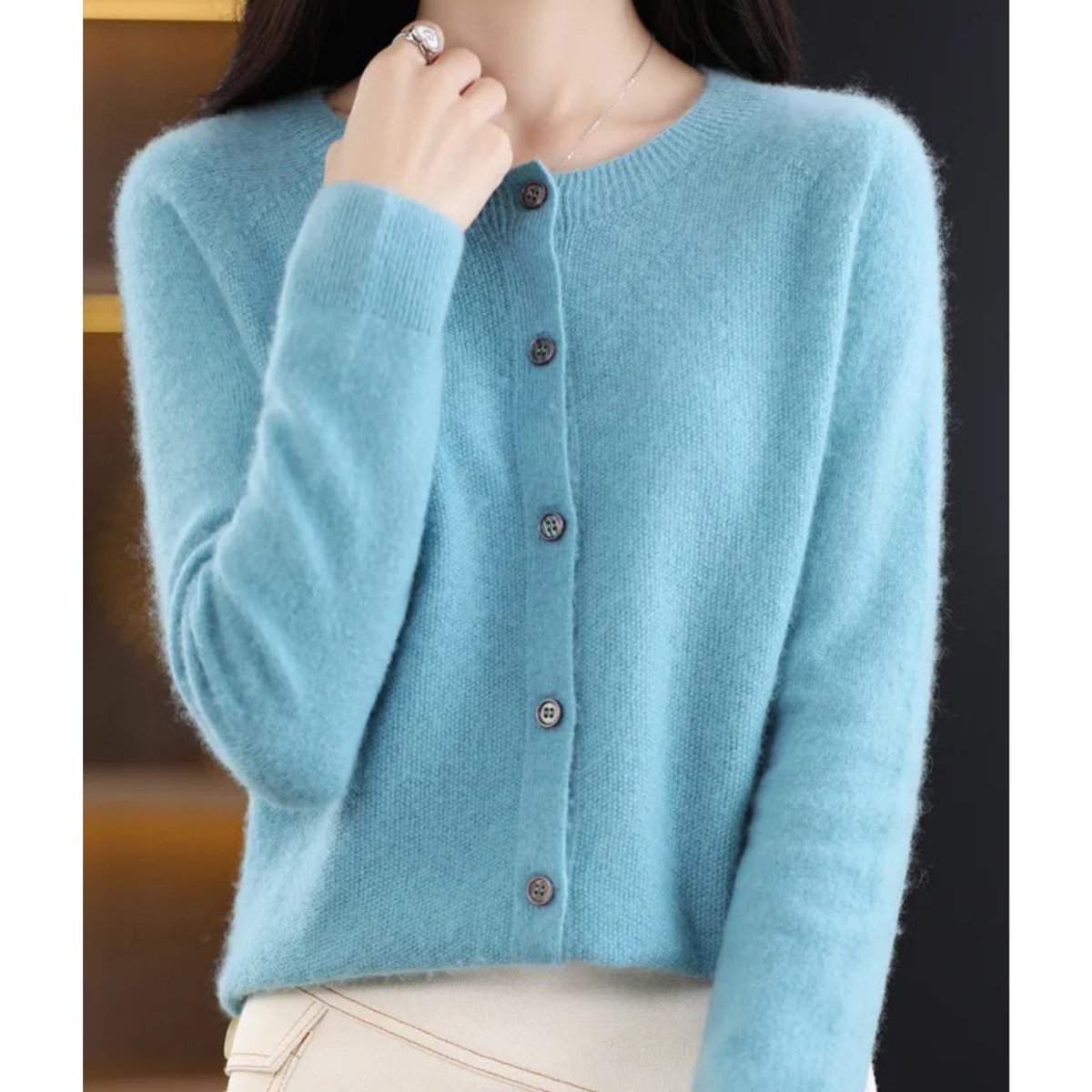 Elisa | Women's Oversized Wool Blend V Neck Cardigan - Light Blue