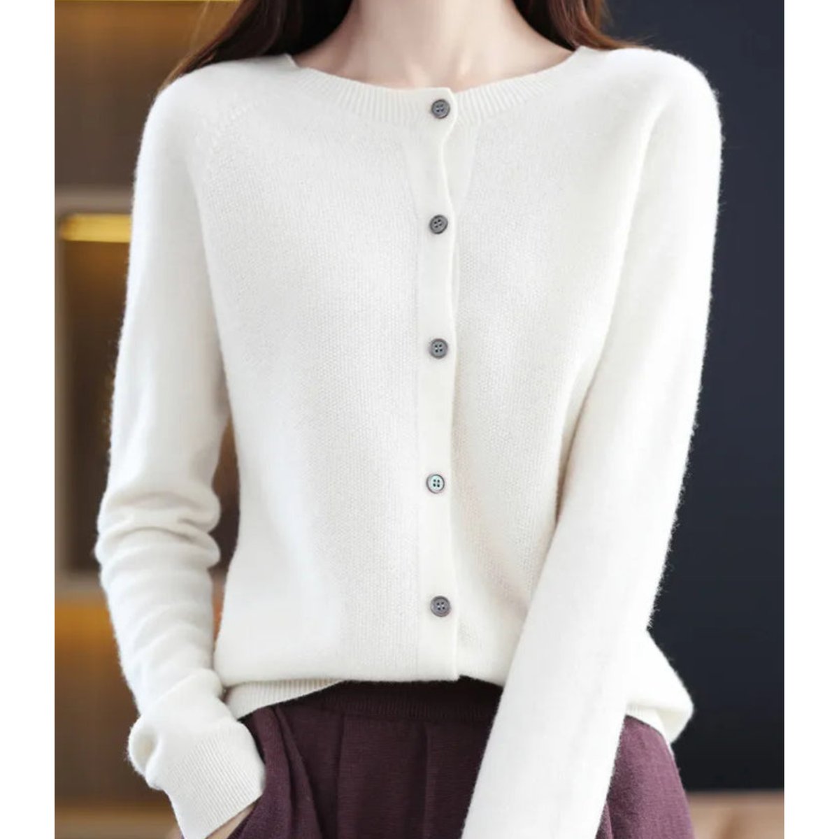 Elisa | Women's Oversized Wool Blend V Neck Cardigan - White