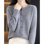 Elisa | Women's Oversized Wool Blend V Neck Cardigan - Grey