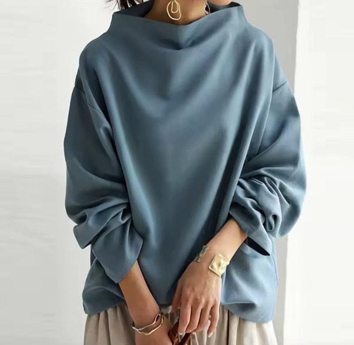 Savannah | Women's Long Sleeve Oversized Relaxed Fit Turtleneck Jumper - Blue