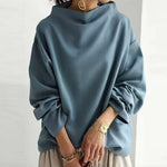 Savannah | Women's Long Sleeve Oversized Relaxed Fit Turtleneck Jumper - Blue