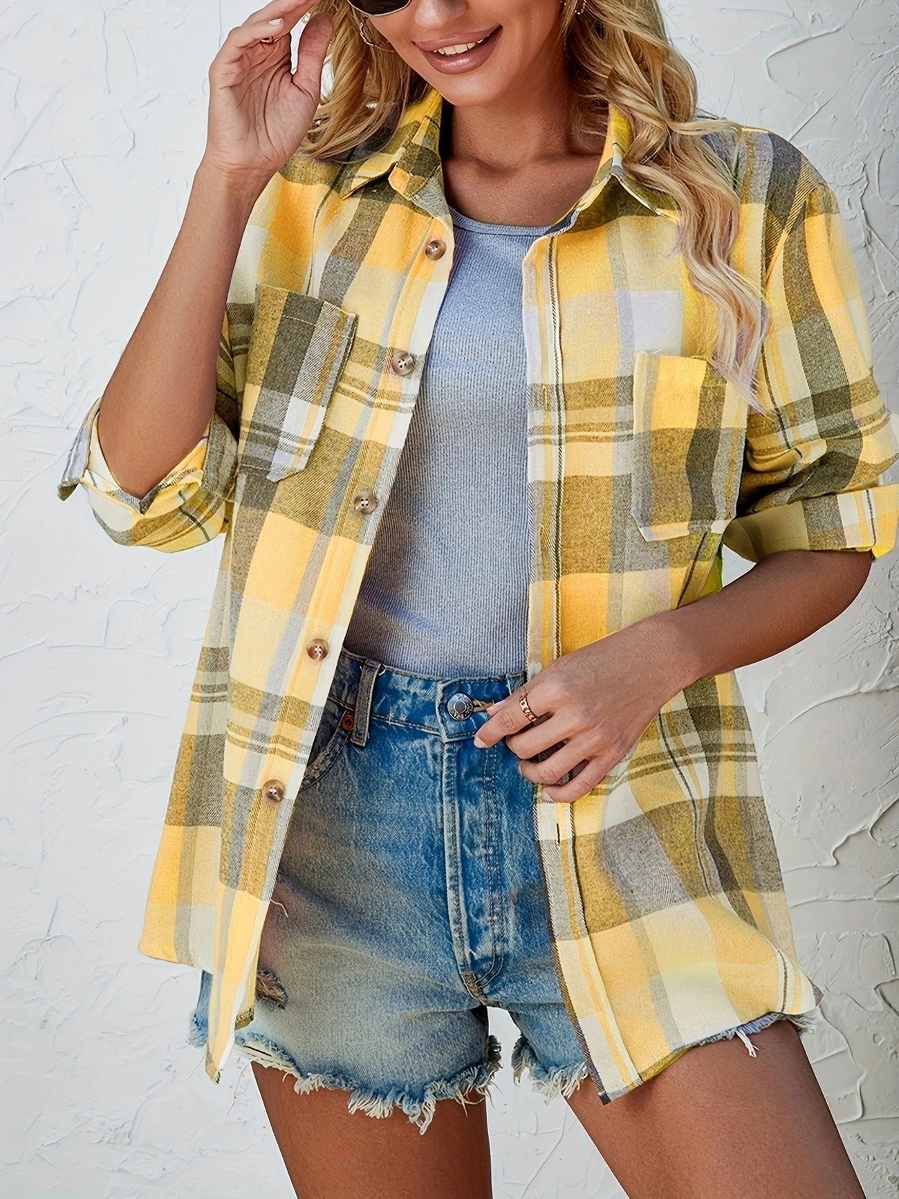 Leah | Women's Long Sleeve Oversized Cardigan - Yellow