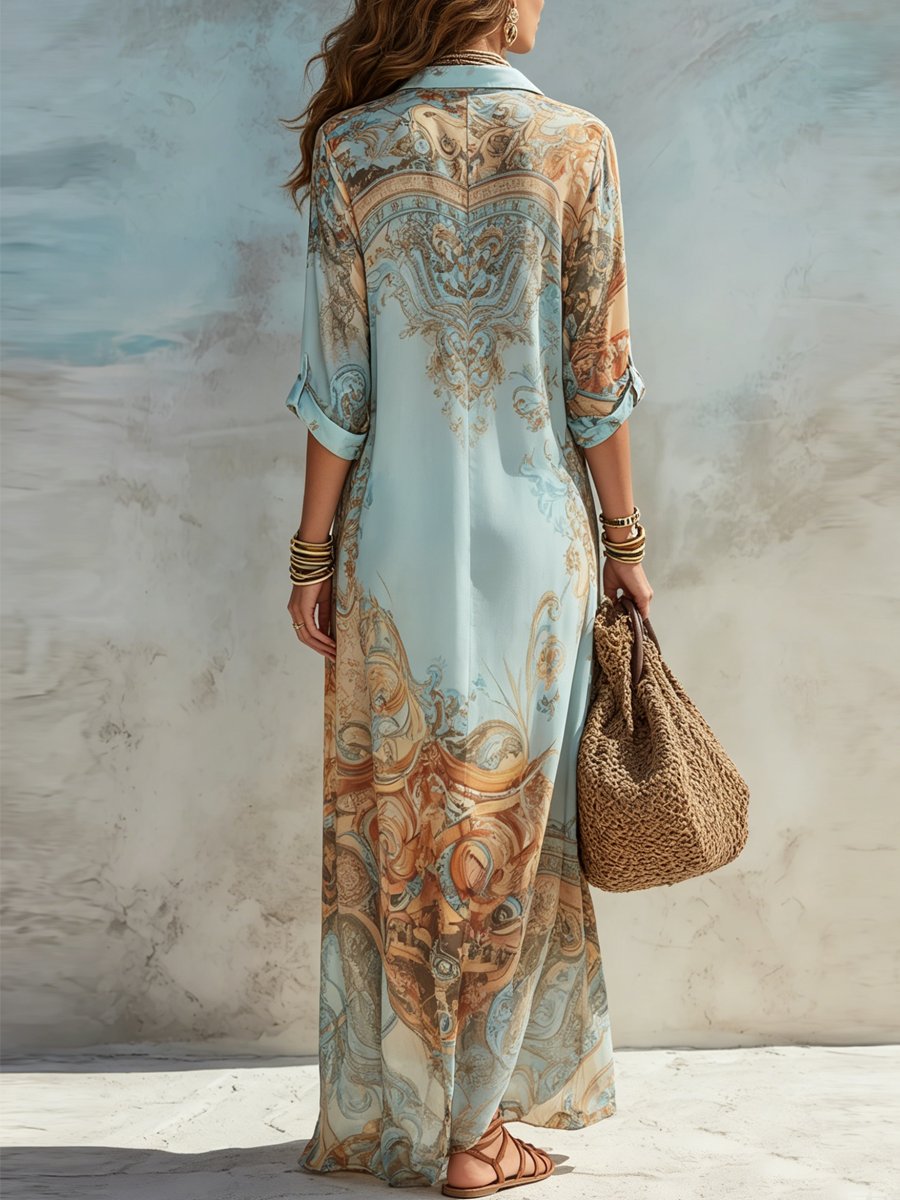 Lucia | Women's Maxi Shirt Dress - Light Blue