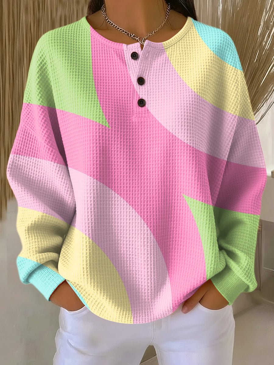 Serena | Women's Long Sleeve Oversized Waffle Knit Jumper - Pink