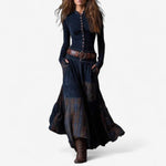 Sadie | Women's Long Sleeve Button Front Patchwork Maxi Dress