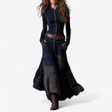 Sadie | Women's Long Sleeve Button Front Patchwork Maxi Dress