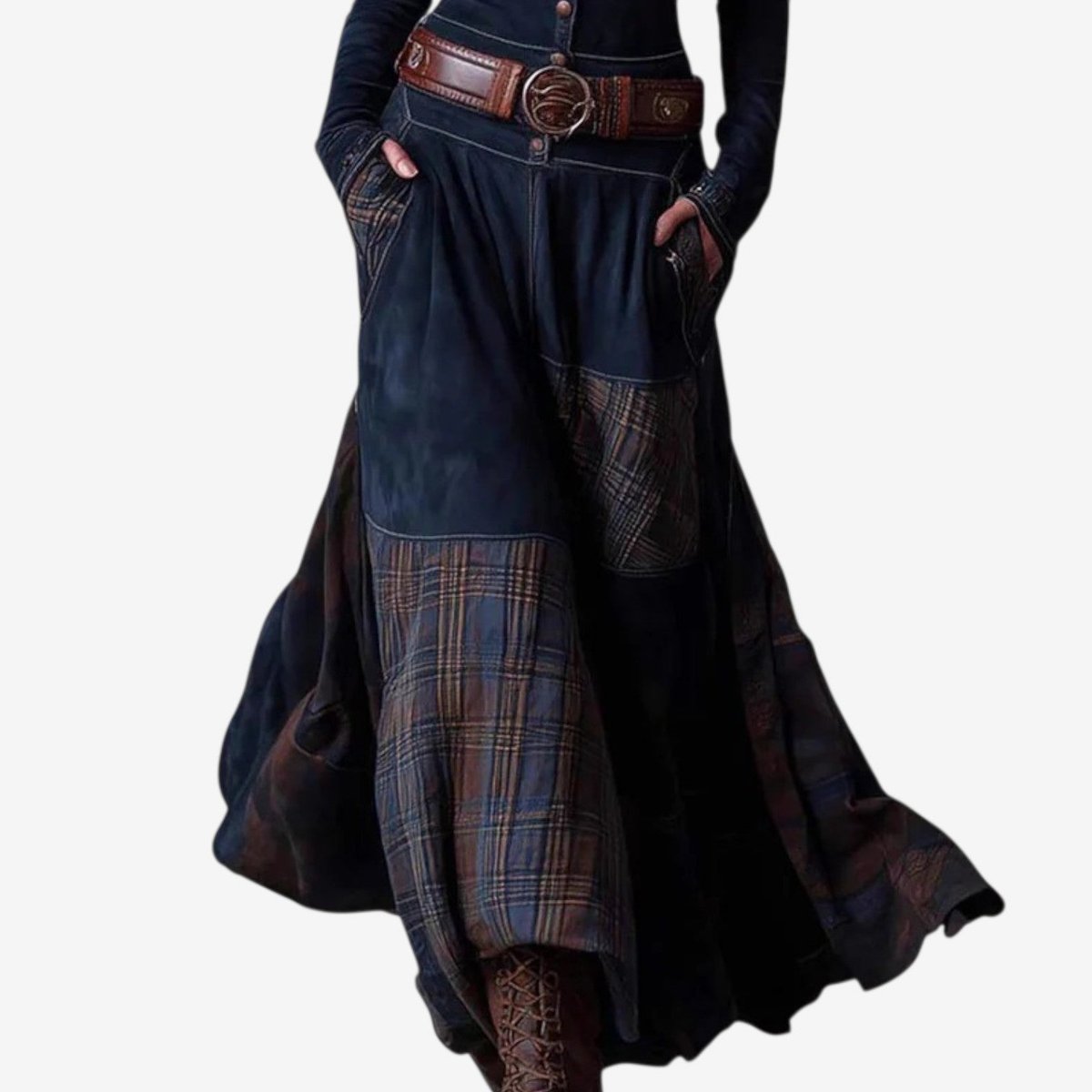 Sadie | Women's Long Sleeve Button Front Patchwork Maxi Dress - Royal Blue