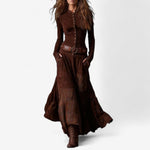 Sadie | Women's Long Sleeve Button Front Patchwork Maxi Dress - Red