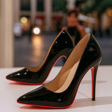 Carmen | Women's Stiletto Heel Pointed Toe Patent Heeled Pumps - Dark Red
