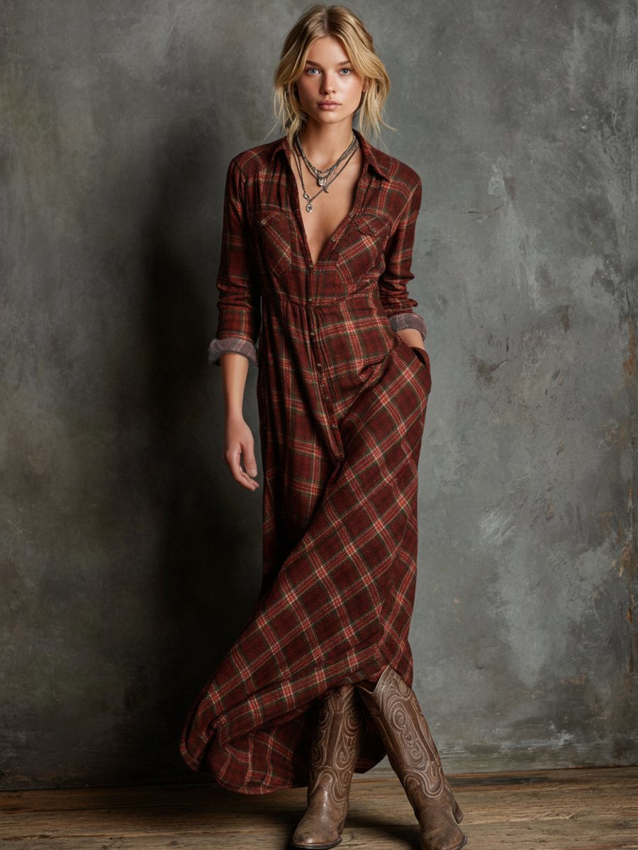 Ashley | Women's Maxi Shirt Dress - Red