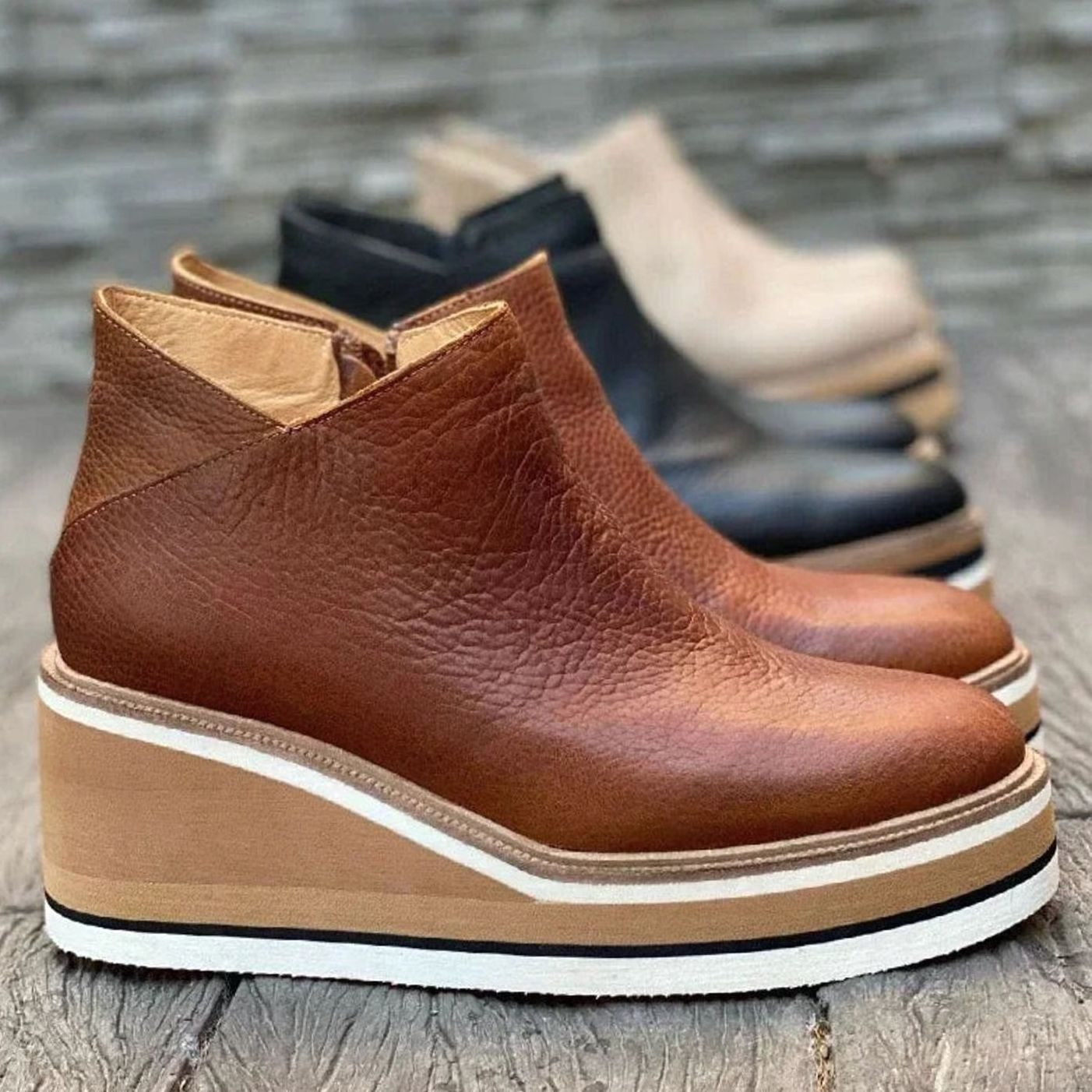 Zoe | Women's Platform Wedge Chelsea Boots - Brown