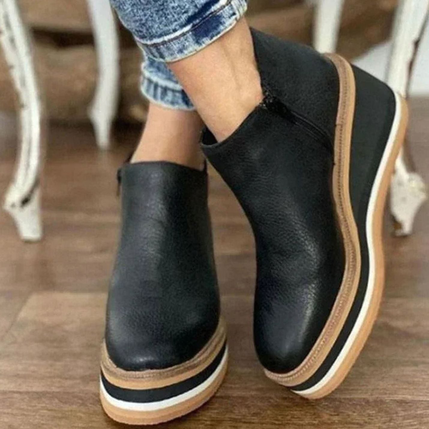 Zoe | Women's Platform Wedge Chelsea Boots - Black