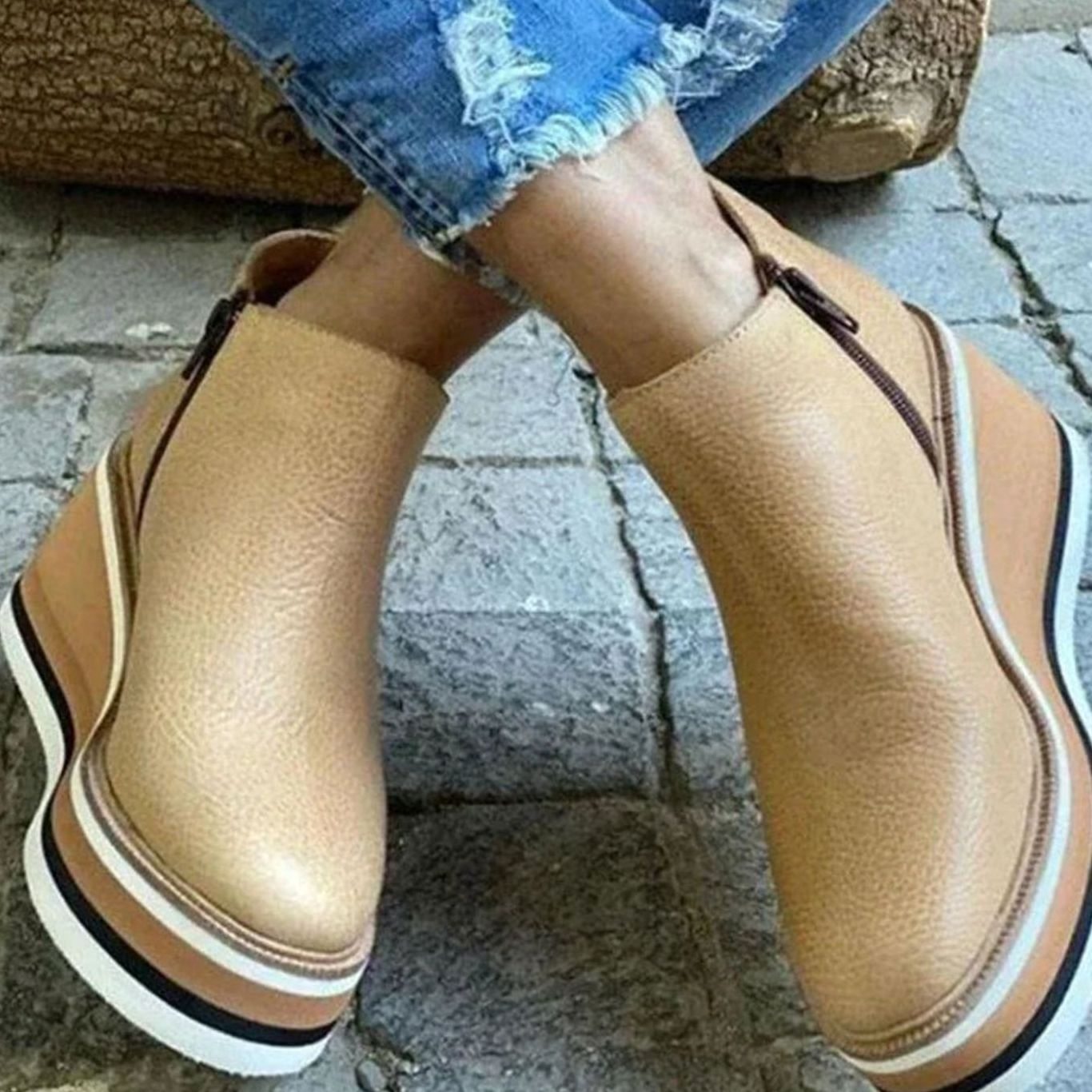 Zoe | Women's Platform Wedge Chelsea Boots - Beige