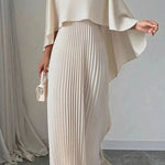 Elizabeth | Women's Pleated Batwing Sleeve Maxi Dress - Beige