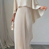Elizabeth | Women's Pleated Batwing Sleeve Maxi Dress - Beige