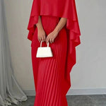 Elizabeth | Women's Pleated Batwing Sleeve Maxi Dress - Red