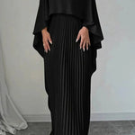 Elizabeth | Women's Pleated Batwing Sleeve Maxi Dress - Black
