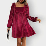 Ellen | Women's Pleated Long Sleeve Velvet Dress
