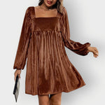 Ellen | Women's Pleated Long Sleeve Velvet Dress