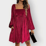 Ellen | Women's Pleated Long Sleeve Velvet Dress