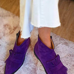 Winifred | Women's Suede Look Pointed Toe Fringe Ankle Boots - Purple