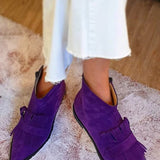 Winifred | Women's Suede Look Pointed Toe Fringe Ankle Boots - Purple