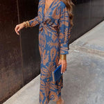 Simone | Women's Long Sleeve V Neck Maxi Dress - Blue