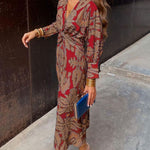 Simone | Women's Long Sleeve V Neck Maxi Dress - Red