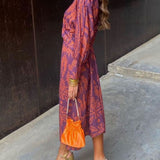 Simone | Women's Long Sleeve V Neck Maxi Dress - Purple