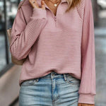 Annette | Women's Long Sleeve Ribbed Stand Collar Jumper - Pink