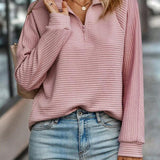 Annette | Women's Long Sleeve Ribbed Stand Collar Jumper - Pink
