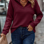 Annette | Women's Long Sleeve Ribbed Stand Collar Jumper - Burgundy