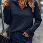Annette | Women's Long Sleeve Ribbed Stand Collar Jumper - Navy Blue