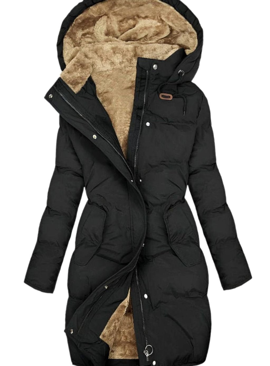 Alberta | Women's Fleece Lined Quilted Hooded Puffer Jacket - Black