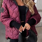 Brenda | Women's Quilted Hooded Puffer Jacket - Wine Red
