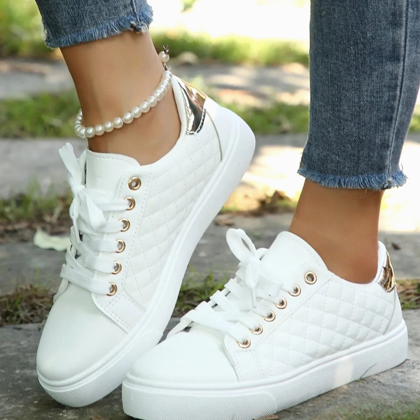 Lydia | Women's Orthopaedic Quilted Leather Look Trainers