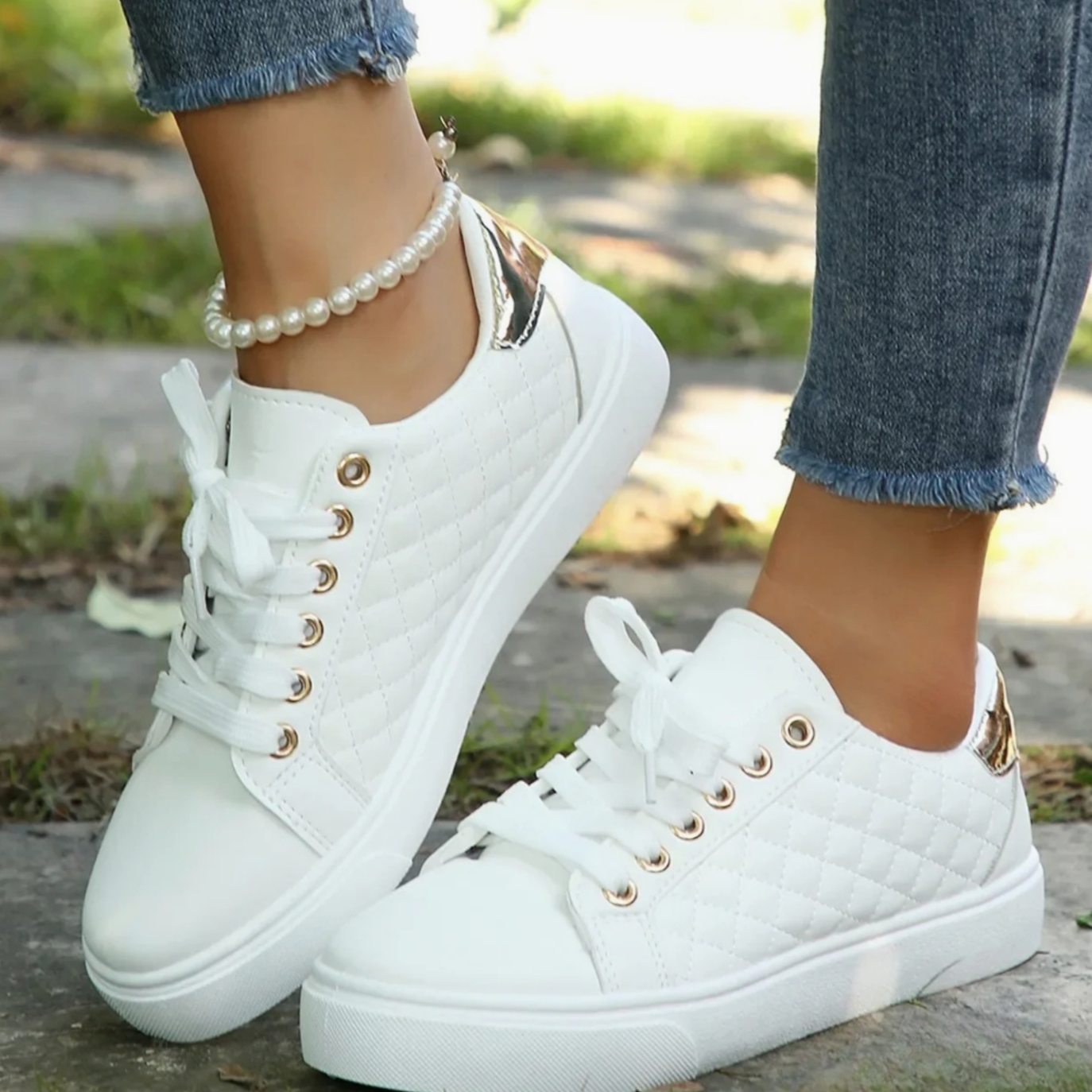 Lydia | Women's Orthopaedic Quilted Leather Look Trainers