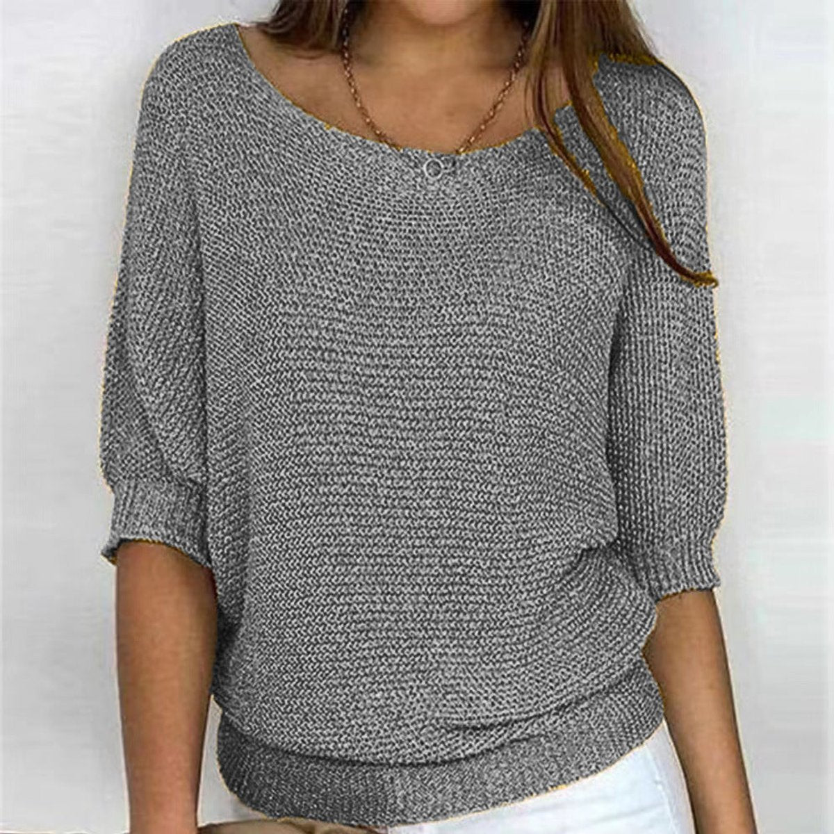 Tessa | Women's Oversized Relaxed Fit Batwing Sleeve Jumper - Grey