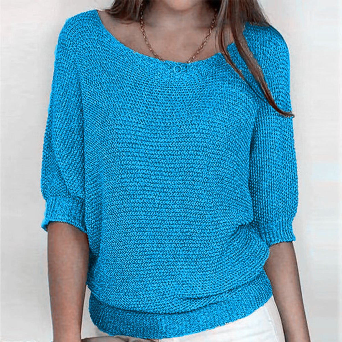 Tessa | Women's Oversized Relaxed Fit Batwing Sleeve Jumper - Light Blue