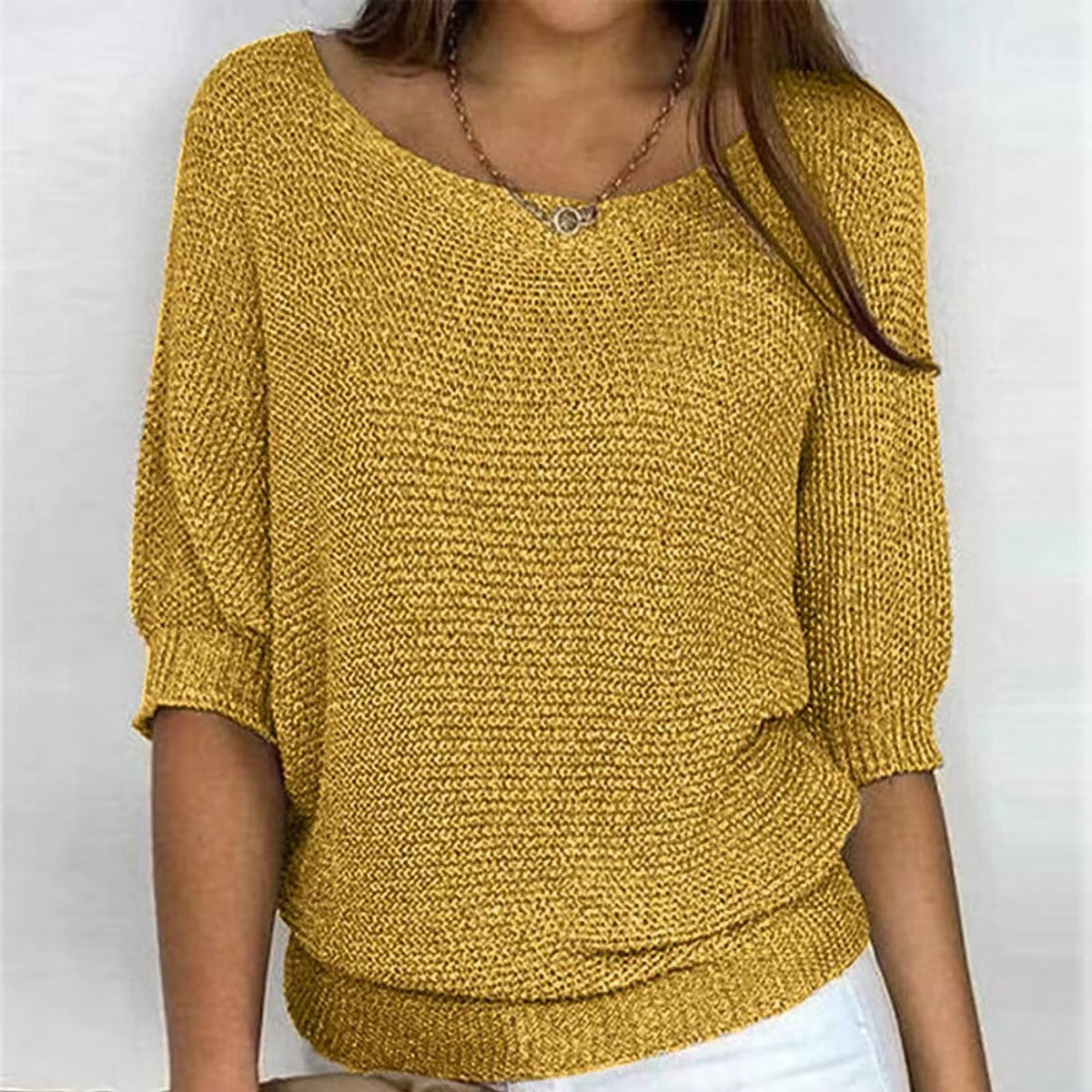 Tessa | Women's Oversized Relaxed Fit Batwing Sleeve Jumper - Yellow