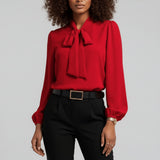 Ann | Women's Long Sleeve Oversized Bow Detail Blouse - Scarlet Red
